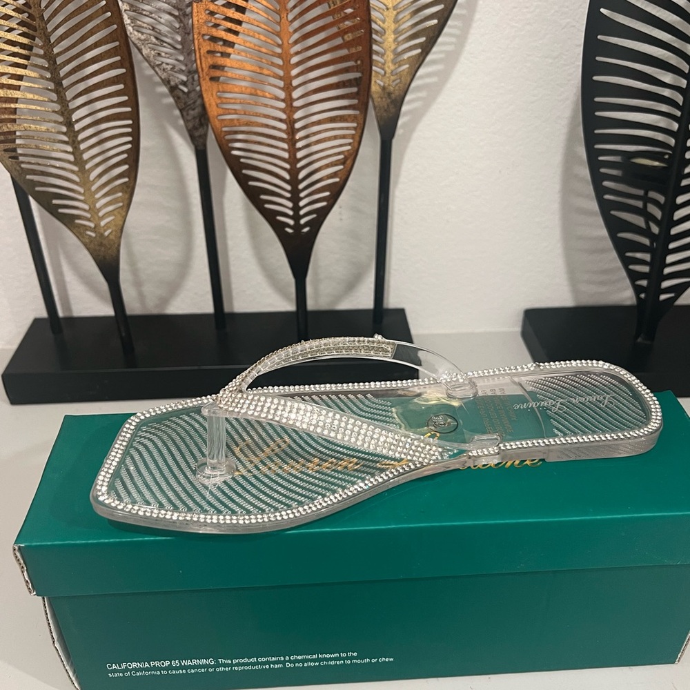 Stylish Clear Flip-Flops with Rhinestone Accents by Lauren Lorraine Size 7